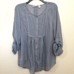 TWEEDS Womens Medium Blouse Sheer See-Through Lightweight Roll Tab Sleeve NWOT